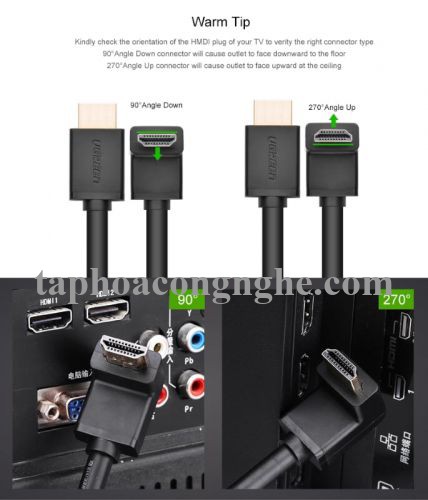 Ugreen 10175 5M màu Đen Cáp tín hiệu HDMI chuẩn 1.4 đầu bẻ góc 90 độ HD103 30010175